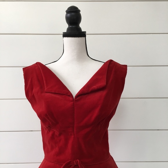 SOLD :: Vintage 50s Red Velvet Circle Midi Dress - Picture 3 of 7